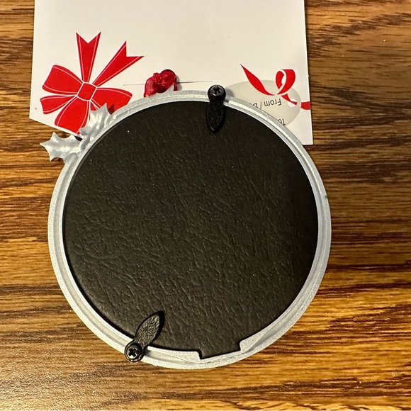 2021 Ornament Picture Frame | Round Silver Frame with Holly Red Ribbon x3 - Picture 3 of 5